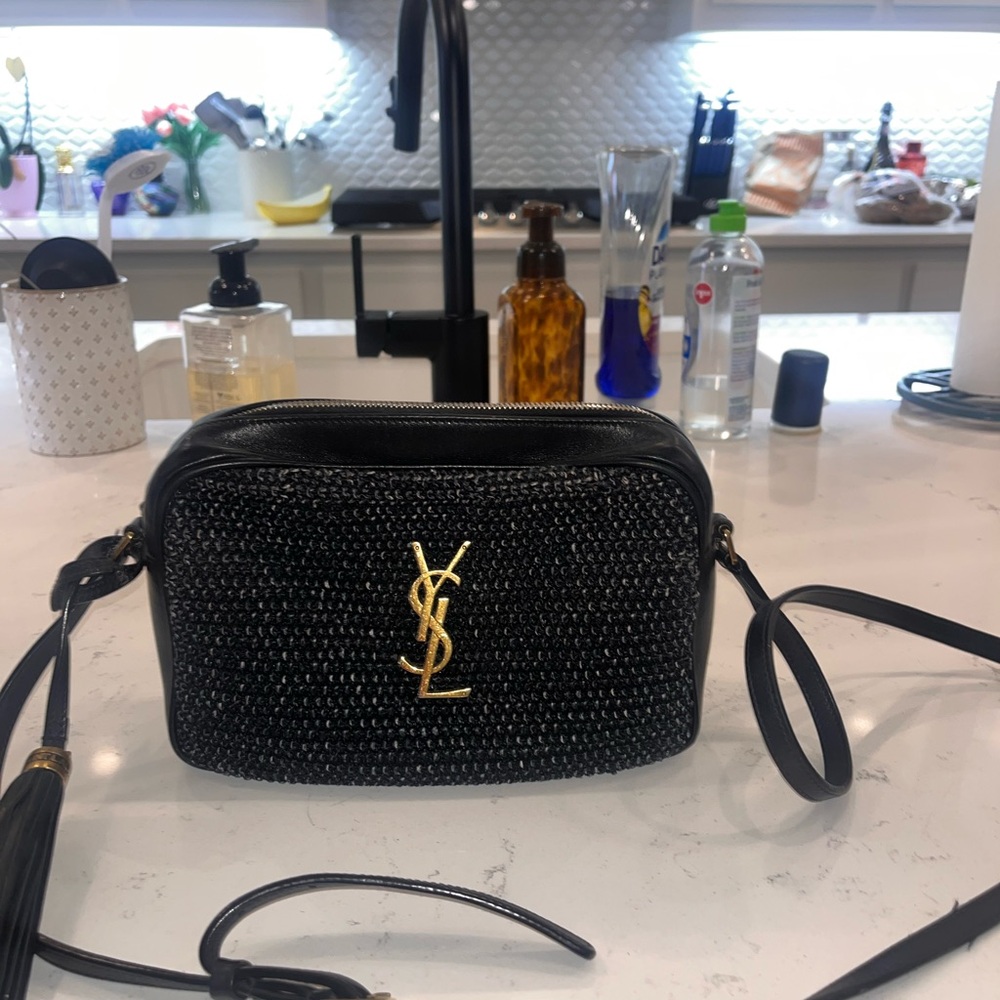 Yves Saint Laurent Black Crossbody Bag with Gold Logo